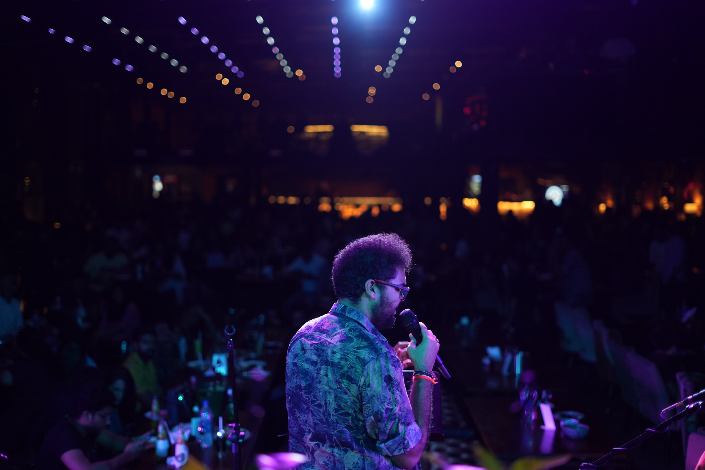P V N S Rohit performing before a large live audience